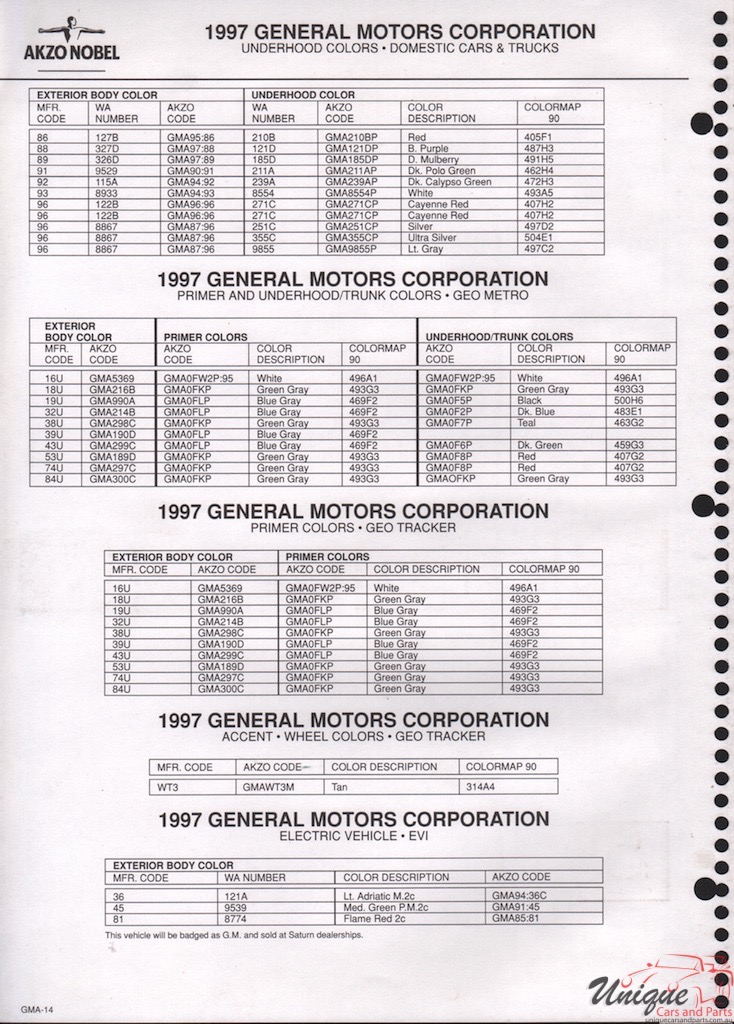 1997 General Motors Paint Charts Akzo 14